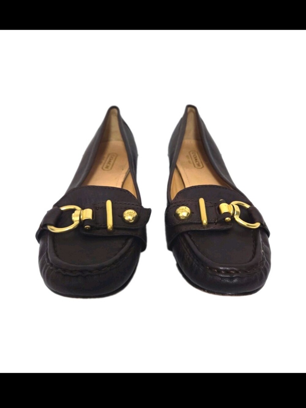 Coach Vintage Elkie Brown Leather With Gold Hardware Toe Cap Loafers Size 6.5